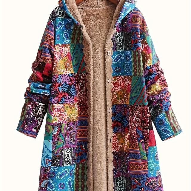 TEMU Dd04091201 New Autumn/winter Women's Printed -lined Thickened Single-breasted Hooded Long-sleeve Jacket With Pockets