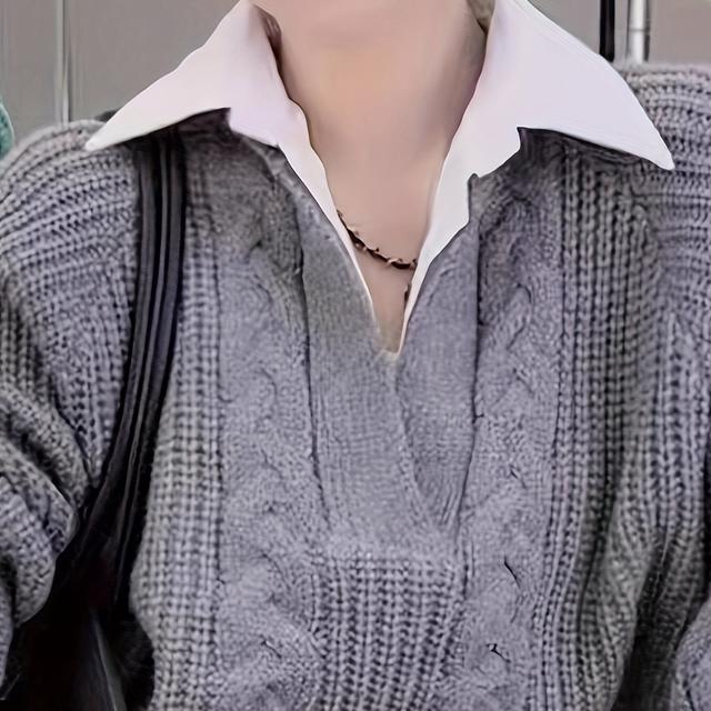 TEMU Sweater Fake 2pcs Shirt Collar Autumn And Winter Fashion Japan And South Korea Orientation.