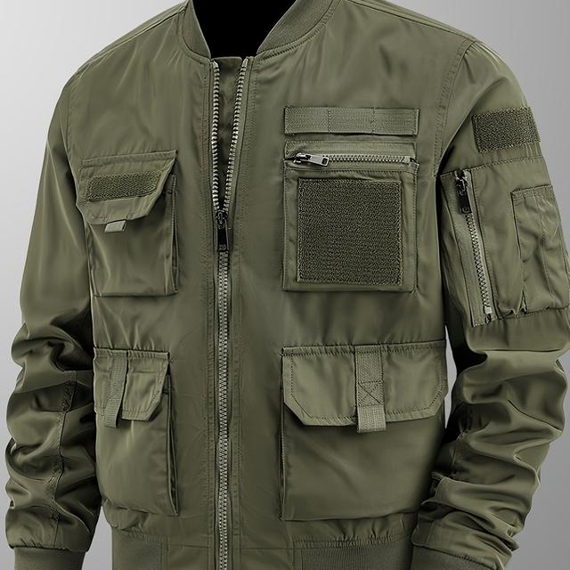 TEMU Lässige Outdoor Multi-Pocket Jacke | Baseballkragen, Reißverschluss, Langarm, Unifarben, Geeignet für Wandern & Wochenend-Freizeit