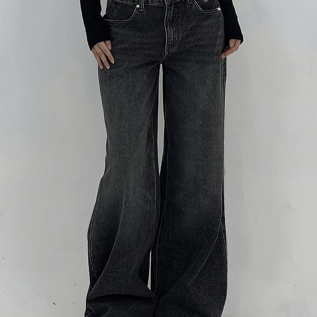 TEMU New Women'-washed Blue Wide-leg Jeans With Long Floor-length Design, Featuring Distressed Details For A Loose And Casual Look