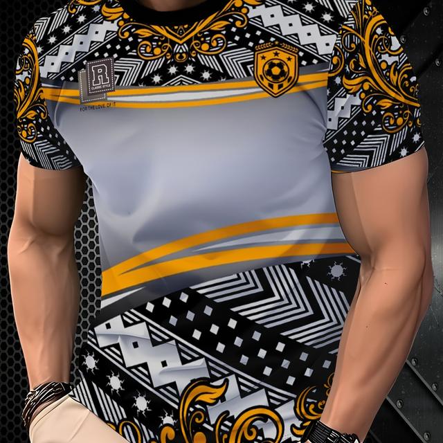 TEMU Men's Casual Sportswear Top, Polyester Fabric, Regular Fit, Stylish Round Neck Tee, Versatile And , New Arrival Men's T-shirt