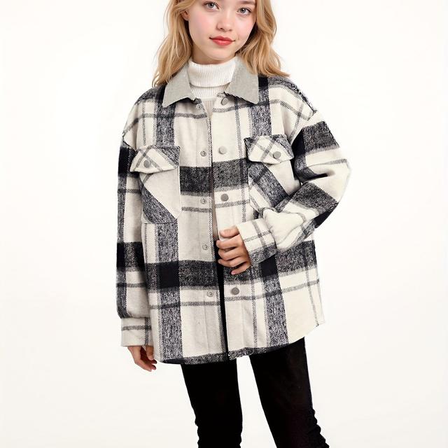 TEMU Girls Trendy & Stylish Long Sleeve Pattern Button Up Corduroy Coat With Pockets For Spring & Fall & Winter Outdoor Activities