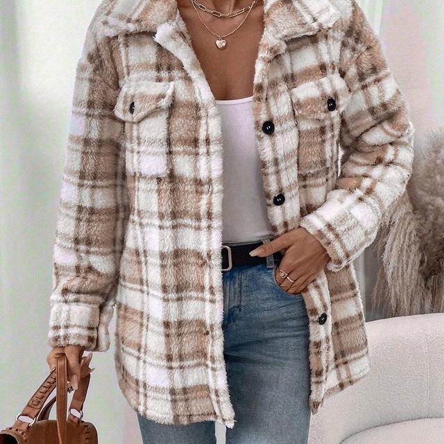 TEMU Women's Vintage Double-sided Plush Casual Shirt Jacket, Winter Light North Orientation