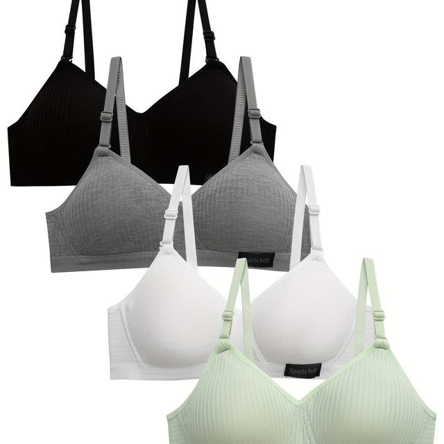 TEMU 4pcs Teen Girl Underwear, Wire-free Bra For Growth & Anti-sagging With Adjustable Straps And Non-padded Inserts, 9-16 Years