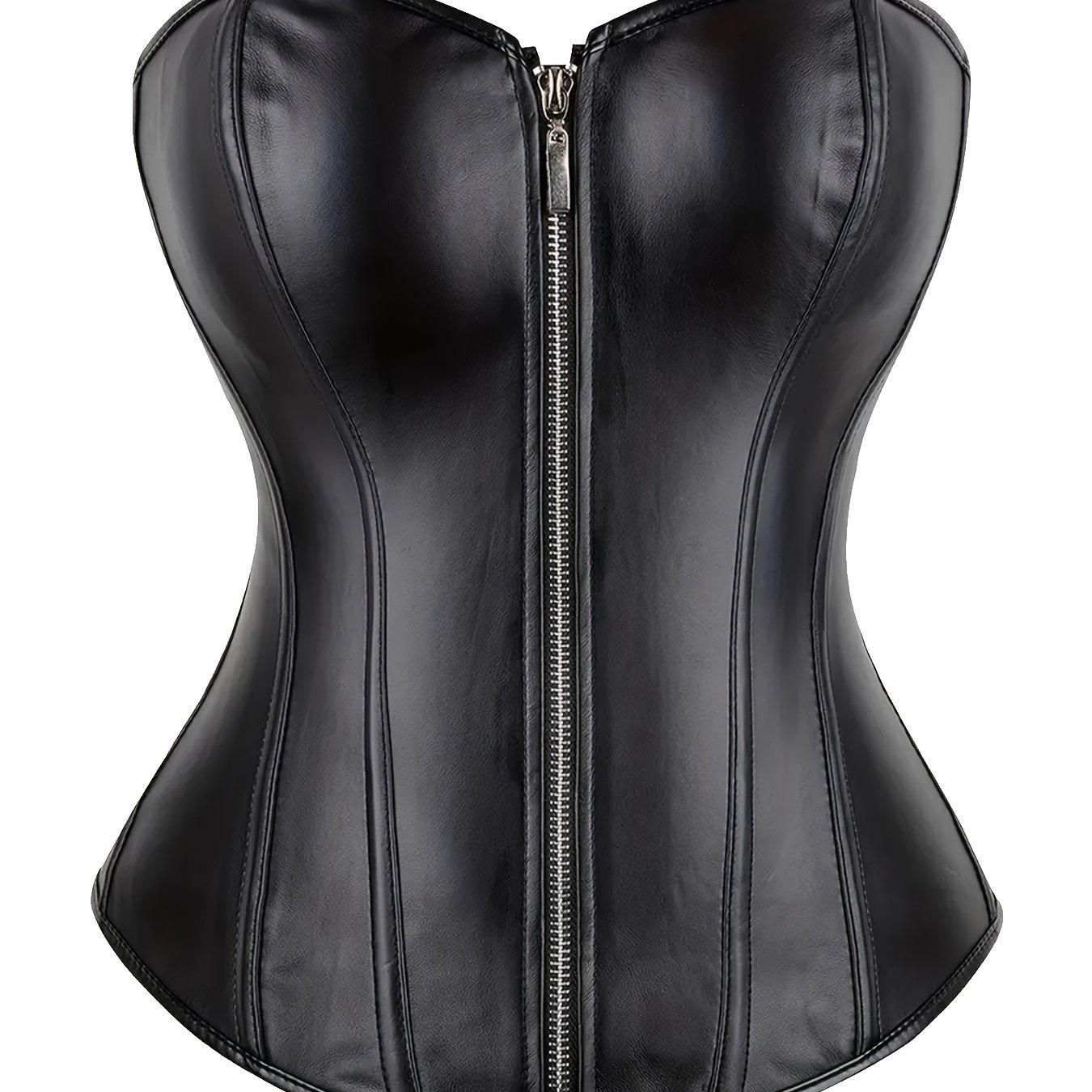 TEMU Corset bustier style cour en simili PU souple à fermeture éclair, porté par-dessus les vêtements ou couche intérieure