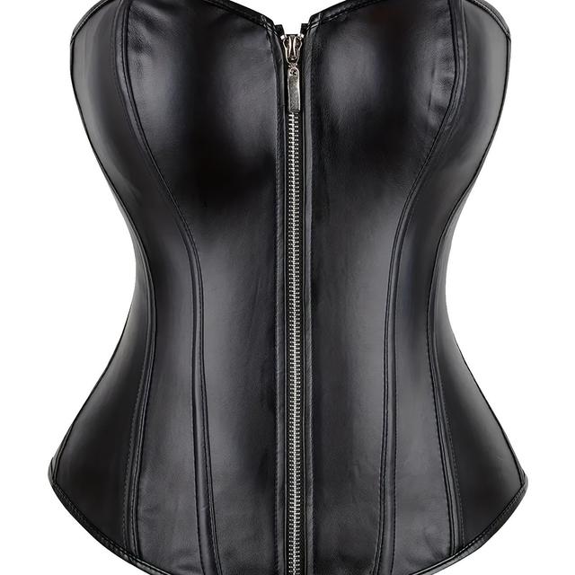 TEMU Corset bustier style cour en simili PU souple à fermeture éclair, porté par-dessus les vêtements ou couche intérieure