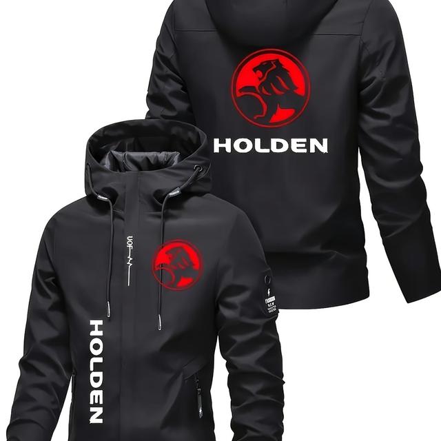 TEMU Men's Black Hooded With Red Motorcycle Graphic & "" Print - Zip-up, Long Sleeve, Polyester Lining, Regular Fit, Casual Streetwear, Motorcycle Jacket