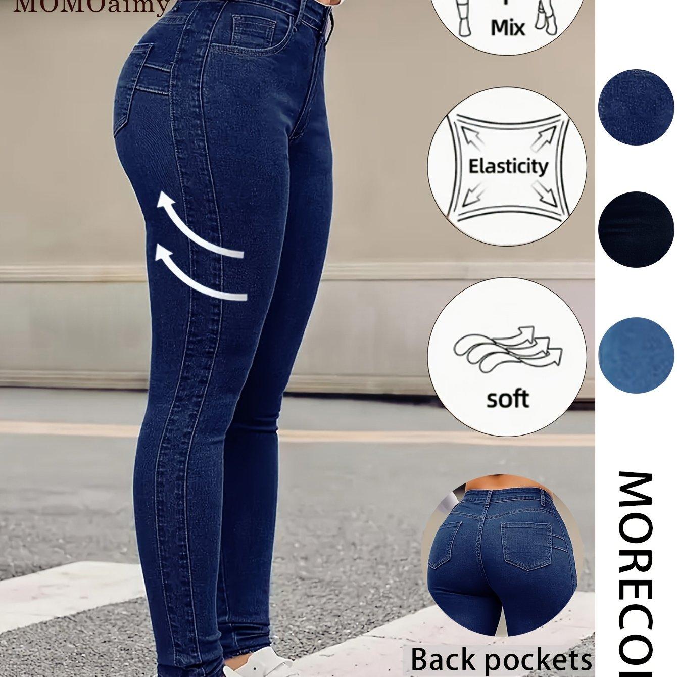 TEMU Dámské džíny plus size s vysokou elasticitou, módní, přiléhavé, jednobarevné, pro malé nohy, pro každodenní nošení, ideální na každé roční období