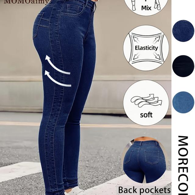 TEMU Dámské džíny plus size s vysokou elasticitou, módní, přiléhavé, jednobarevné, pro malé nohy, pro každodenní nošení, ideální na každé roční období