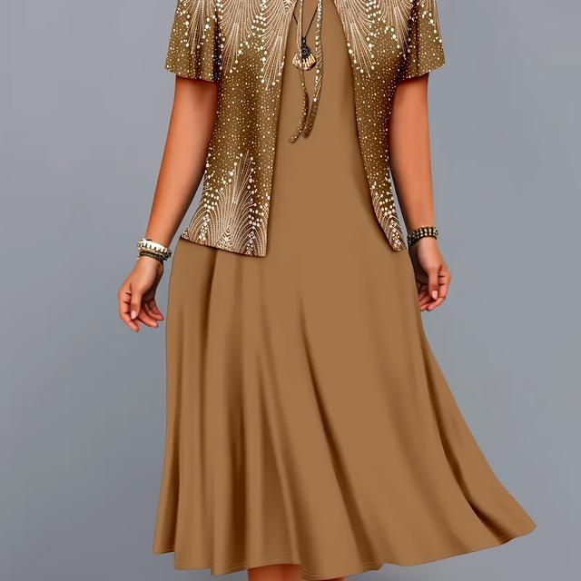 TEMU Conjunto de Vestido Elegante con Estampados Étnicos, Ropa de Abrigo de Vacaciones con Estilo, Camiseta sin y Conjunto de Falda Larga, Ajuste para y Otoño, Outfit Casual Regular