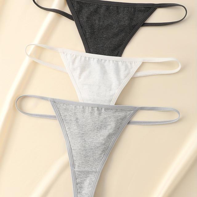 TEMU 3-pack Women' Thong Panties - Comfortable , Solid Color In 3 Options: Black/dark Gray And White-gray Wp03