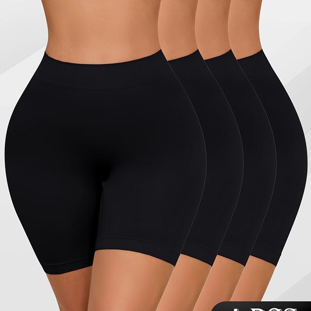 TEMU 4er-Pack Damen-High-Waist-Yoga-Shorts ohne Naht - Bauchkontrolle, Anti-Rutsch-Elastikbund, Atmungsaktives Stretchmaterial für Fitnessstudio, Training & Freizeitkleidung - Einfarbig