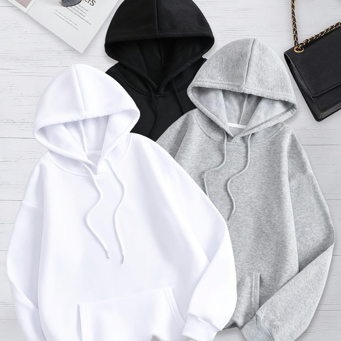 TEMU Women' Color 3pcs Set Hooded Sweatshirt With Kangaroo Pocket And Drawstring Hood