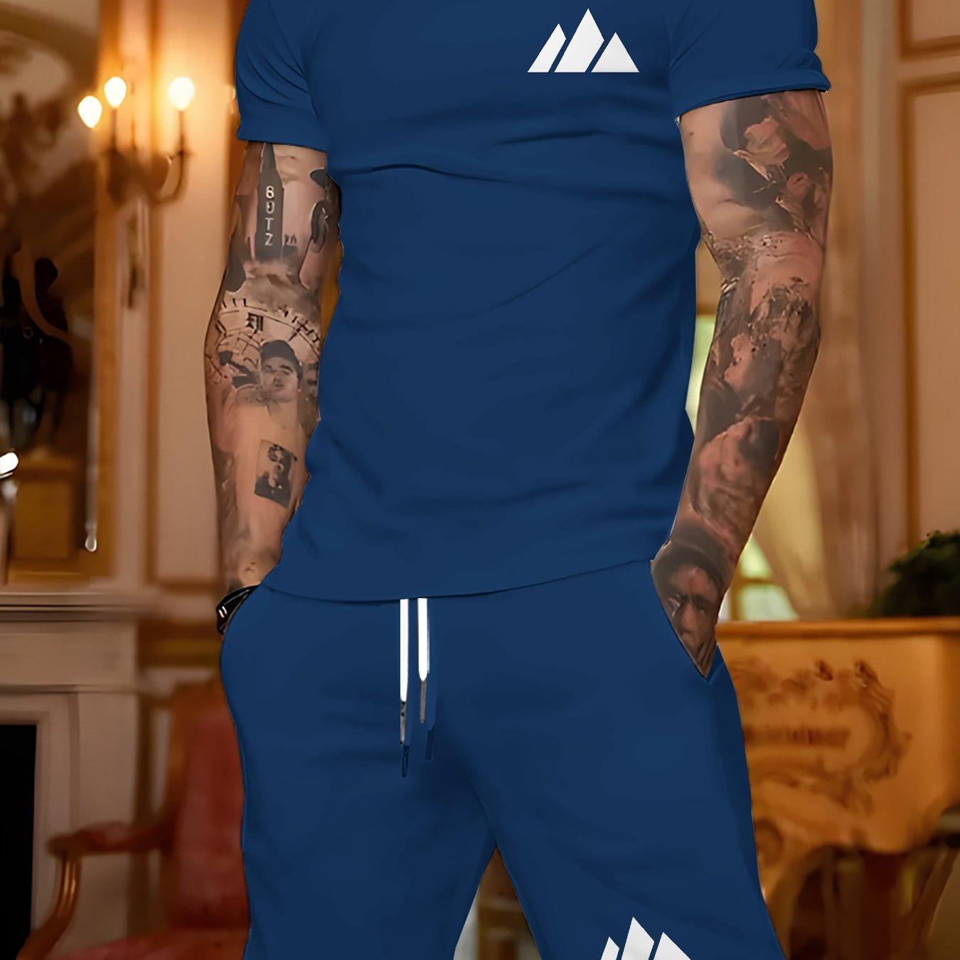 TEMU Individual 2pcs Set, Easy Short Sleeve T-shirt And Casual Shorts, Men's Trendy Basic Outfit