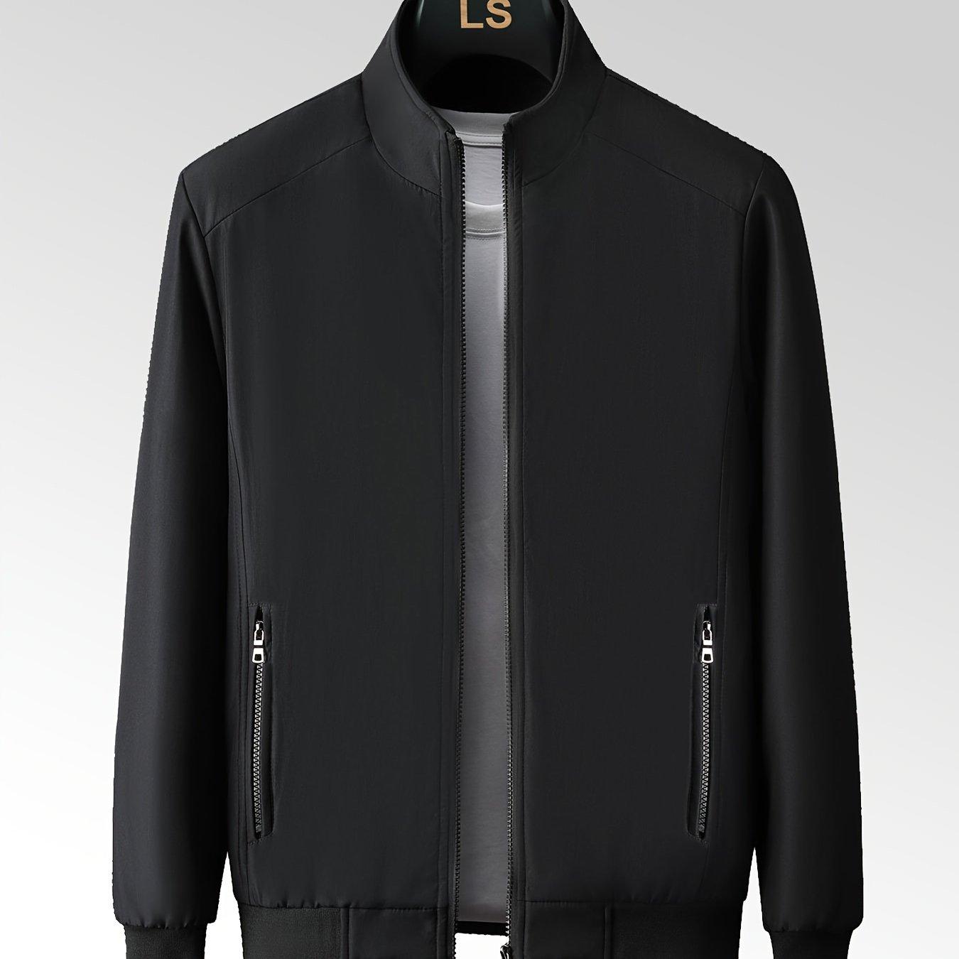 TEMU Men's Spring/autumn Lightweight Casual Jacket, Youth Solid Color Stand Collar Cardigan Outerwear For Men