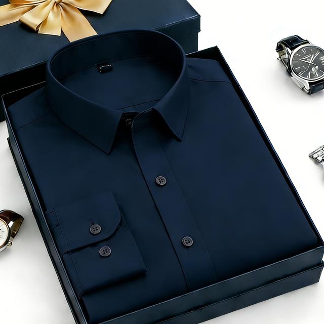 TEMU Nueva Camisa de Manga Larga para Hombre de y Otoño, Camisa de Trabajo de Color Sólido Slim-Fit para Negocios, Camisa Casual, Camisa Base Delgada de Calidad