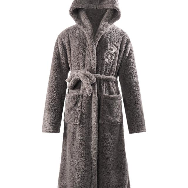 TEMU Men's Cozy Coral Fleece Hooded Robe - Thick, Pajamas With Front Tie & Geometric Pattern