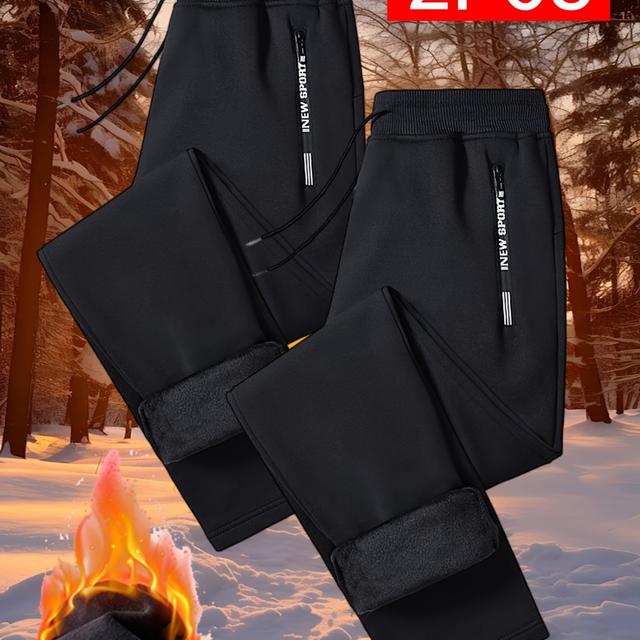 TEMU 남성용 두꺼운 보온 플리스 안감 아웃도어 캠핑 및 하이킹 바지 - 조절 가능한 허리 밴드, 지퍼 포켓 (블랙 & 그레이), 겨울 아웃도어 긴 바지 | 스타일리시한 겨울 트라우저 | 내구성 좋은 겨울 스포츠 바지, 캠핑 장비