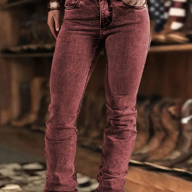 TEMU High Waisted Potato Washed Vintage Western Denim Style Stacked Elastic Horseshoe Slightly Flared Pants