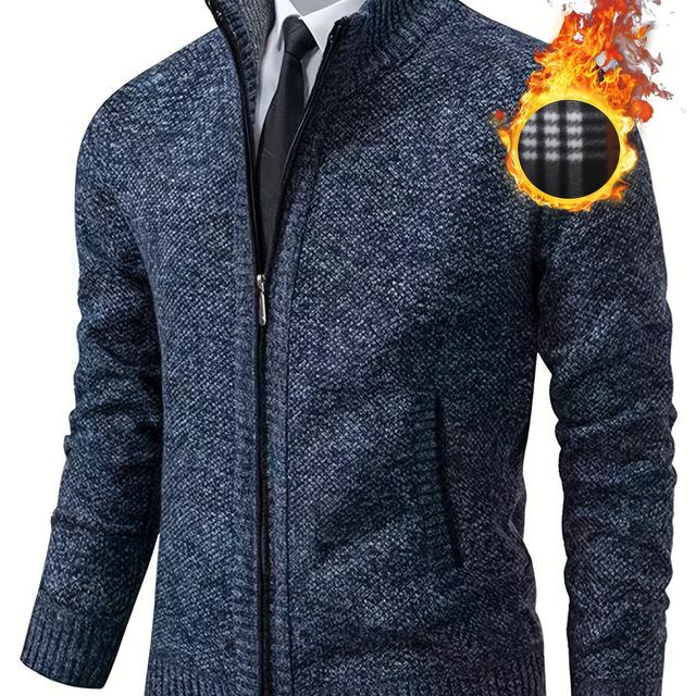 TEMU Plus Size Men's Sweater Knit Cardigan Long Zipper Jacket, Plus Size