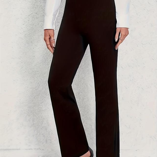 TEMU Zwarte elastische broek met rechte pijpen voor dames | Comfortabele pasvorm, machinewasbaar, veelzijdig voor alle seizoenen, casual stijl