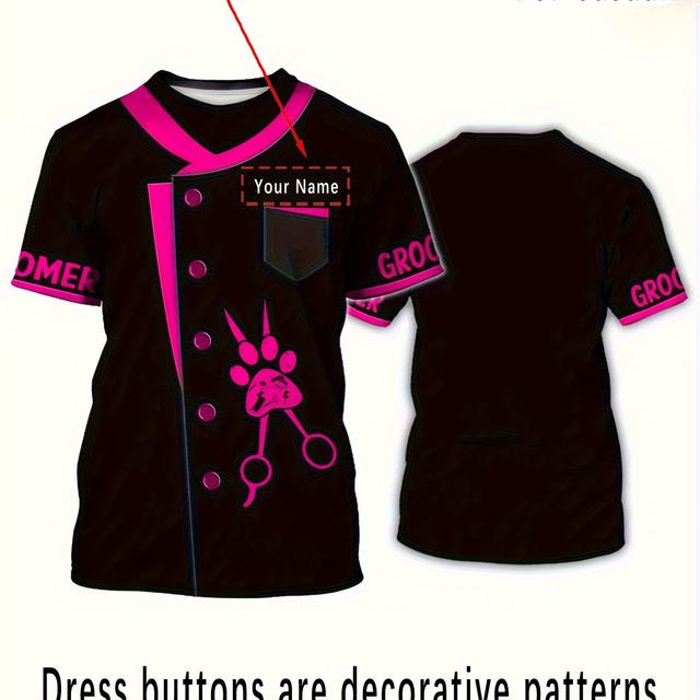 TEMU Pet Grooming Uniform With Name/ - Veterinary Apparel, Breathable Quick-dry Knit Uniform Suitable For Dog Bathing, Trimming & Grooming - Machine Washable Professional Attire For Pet Stylists