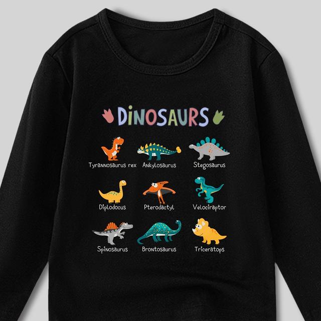 TEMU Dinosaurier-Print Langarm-T-Shirt für Jungen - Lässiger Stil, Rundhalsausschnitt, leicht dehnbar, Tiermuster, Regular Fit, Baumwollmaterial, Strickstoff - für , Herbstbekleidung