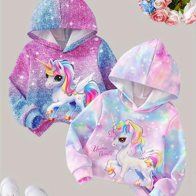 TEMU Conjunto de 2 peças para meninas com um hoodie com estampado de e colorido