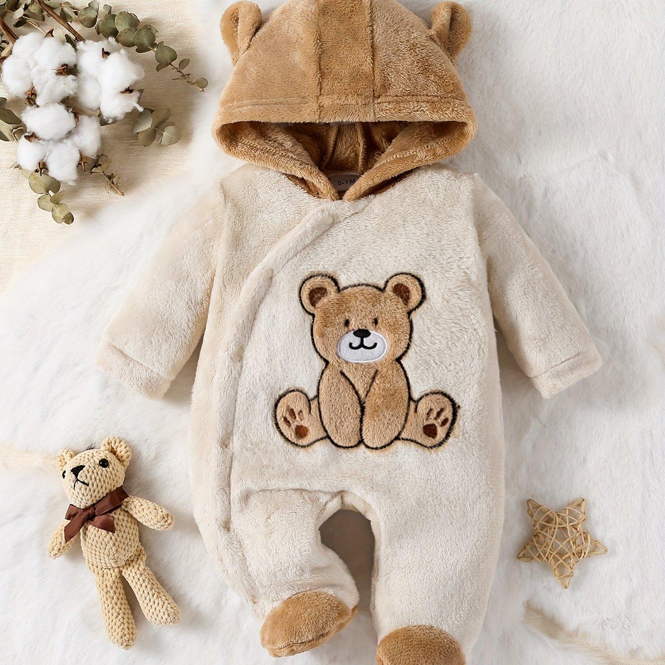 TEMU Baby 's - All--one Romper With Hooded Jacket & Bear-ear Clothing | Machine-washable Outfit For 0- | Spring/fall Clothing (teddy Bear Theme), Perfect For Outdoor