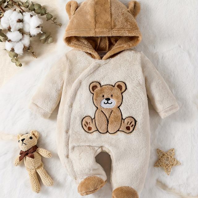 TEMU Baby 's - All--one Romper With Hooded Jacket & Bear-ear Clothing | Machine-washable Outfit For 0- | Spring/fall Clothing (teddy Bear Theme), Perfect For Outdoor