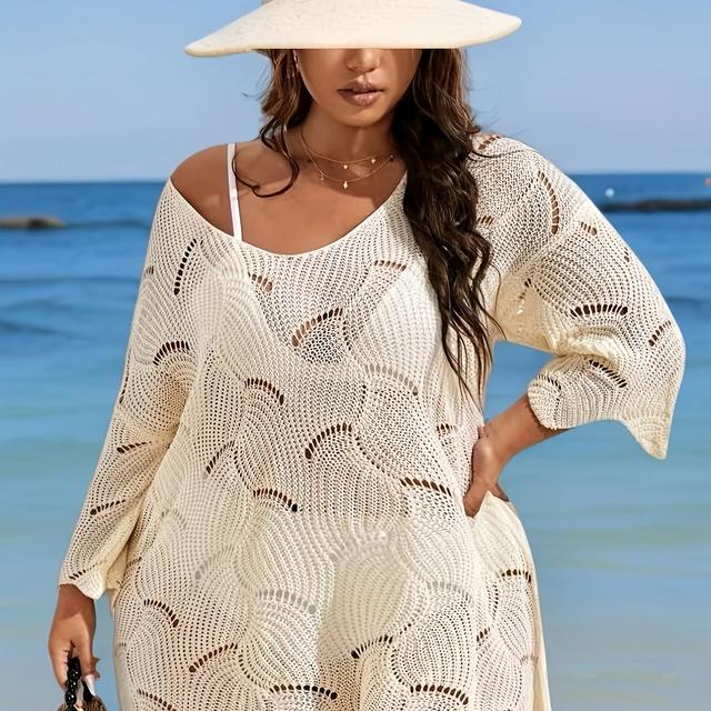 TEMU Talla Grande, Suéter Casual de Manga Murciélago con Aberturas en Color Sólido, Top de Cuello en V y Manga Larga, Ropa para Mujer