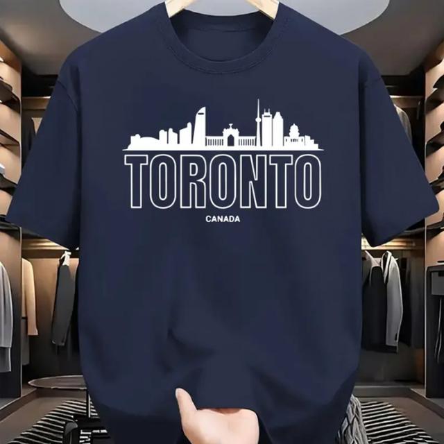 TEMU Unisex Short-sleeve T-shirt With Toronto City Print, Machine Washable, Multiple Colors Available, Casual And Versatile, Ideal For Travel Souvenirs Or Gifts, Comfortable For Various Occasions