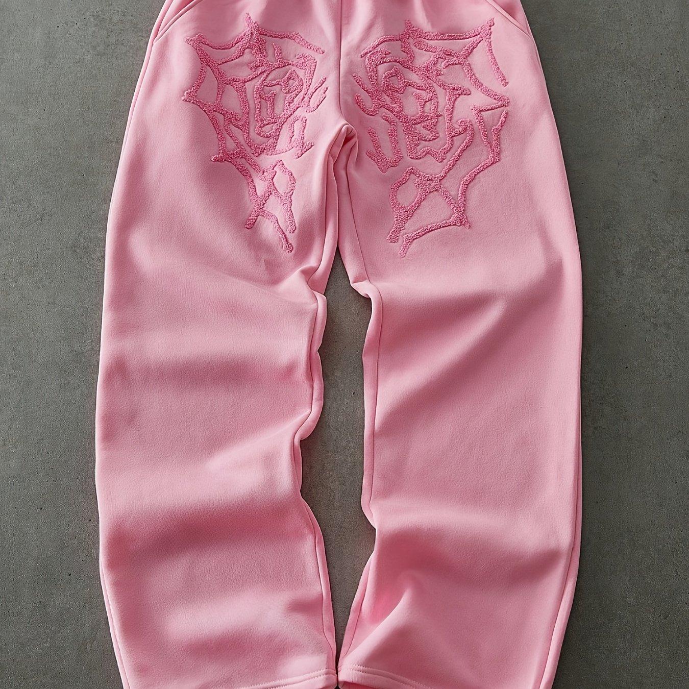 TEMU Men's Outdoor Casual Sports Pants, Comfortable, Fashionable, Towel Embroidery Craft, Loose Straight-leg, Pants, Boyfriend Gift