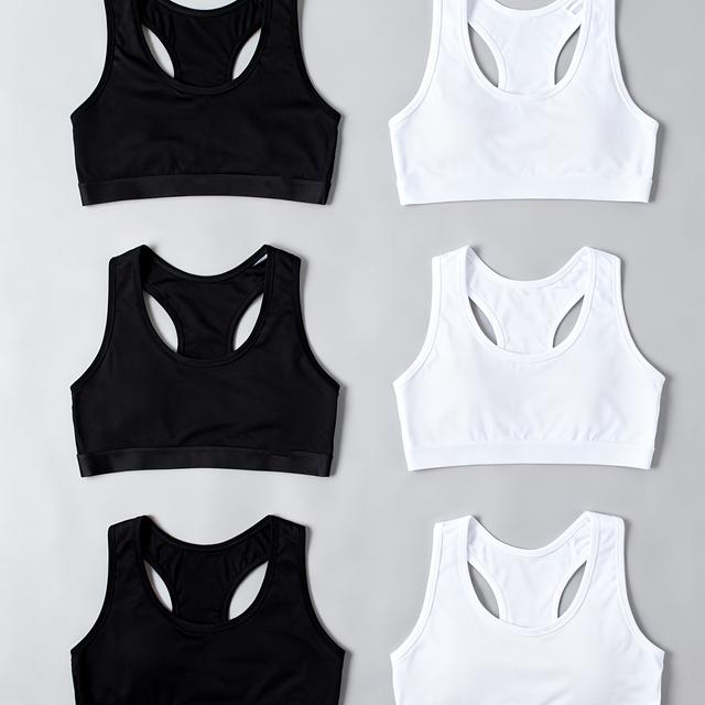 TEMU طقم من 6 حمالات صدر للفتيات، ملابس داخلية بتصميم كروس-باك، مناسبة للفتيات بوزن 30-45 كجم، للمراهقات، للمراهقات