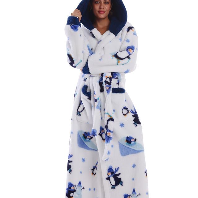 TEMU Carnival - Mother's Day - Thick And Warm - Home Indoor Bathrobe - Belted - Machine Washable - With Pockets - Hooded Style - Recommended Height 162cm-192cm -