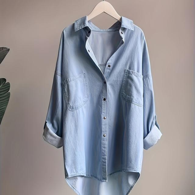 TEMU Women's Denim Shirt With Long Sleeves, Suitable For Spring And Autumn, Loose-fitting, Sun-protective Outerwear That Worn Alone Or Layered
