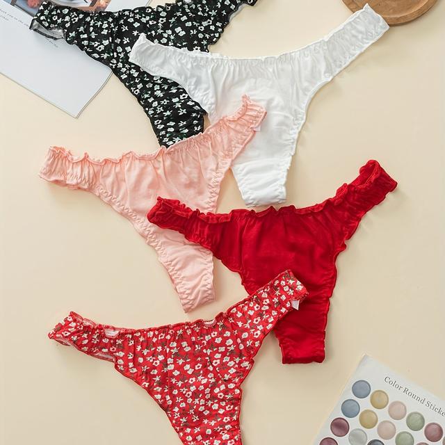 TEMU 5pcs Set Floral Print Quick-dry Women's Foldable Underwear, Women's Pleated Bikini Panties, Comfortable Women's Undergarments