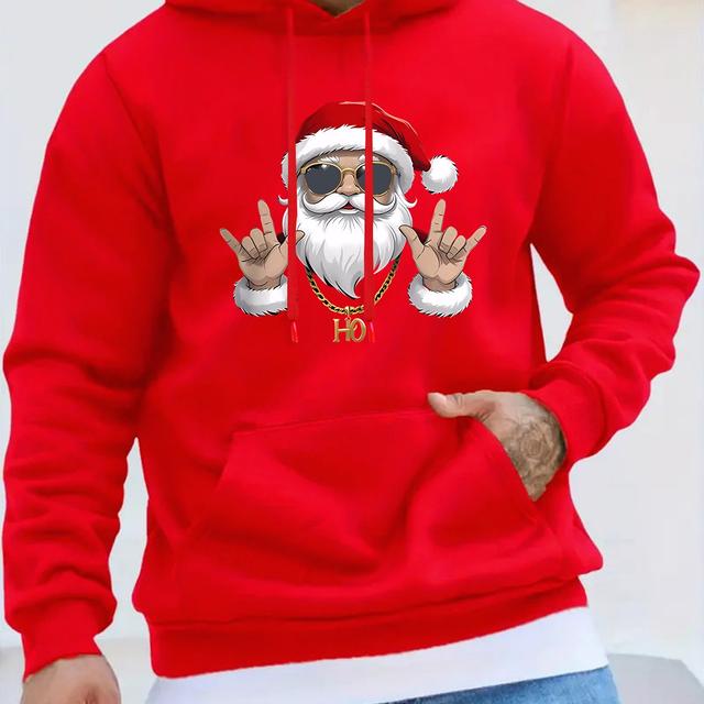 TEMU Trendige Trainings-Sportbekleidung mit Aufdruck für Freizeit und Outdoor-Aktivitäten, vielseitiges Herren-Überwurf-Sweatshirt für Herbst und Winter, mit Weihnachtsmann-Design