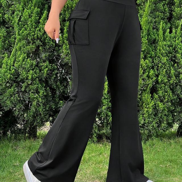 TEMU Plus Size, Women's Plus-size Flared Pants - Elegant Trousers, Machine Washable Formal & Casual Black Slacks For Women