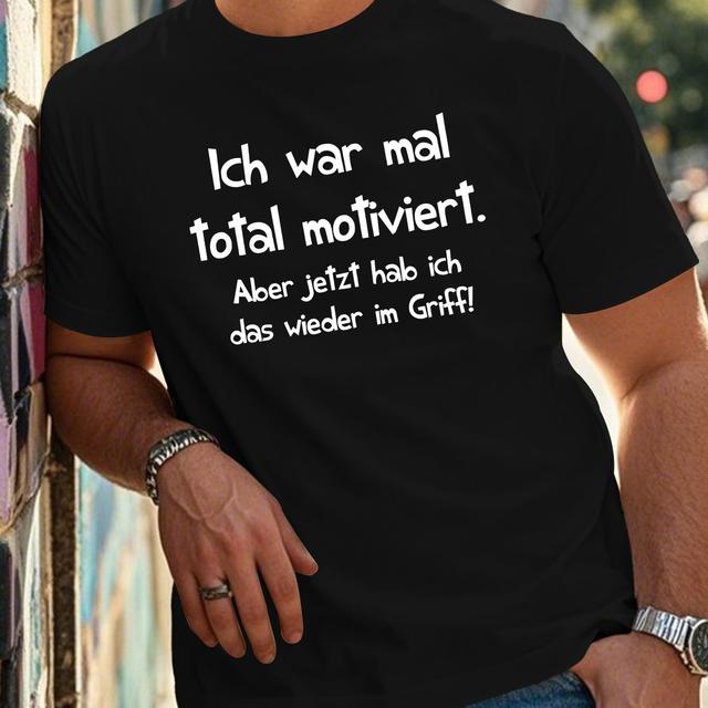 TEMU Herren Großes Deutsche Zitat T-Shirt - "Ich war einmal motiviert" Design, lässiger Rundhalsausschnitt, kurze Ärmel, leichter Polyester, für den Sommer, Große Hemden, PLUS SIZE