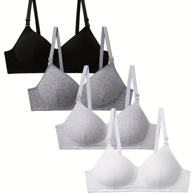 TEMU 4 sujetadores inalámbricos sin costuras para adolescentes, sujetadores con tirantes ajustables, cómodos y fáciles para correr y hacer ejercicio, lencería y ropa interior para niñas sin alambres