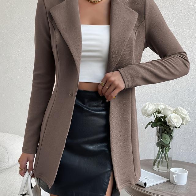 TEMU Een Minimalistische, -stijl Blazer met Een Gesmokte Taille, Perfect voor Herfst- en Winterpendel. De Stof is Zacht, Huidvriendelijk, Comfortabel en Rekbaar