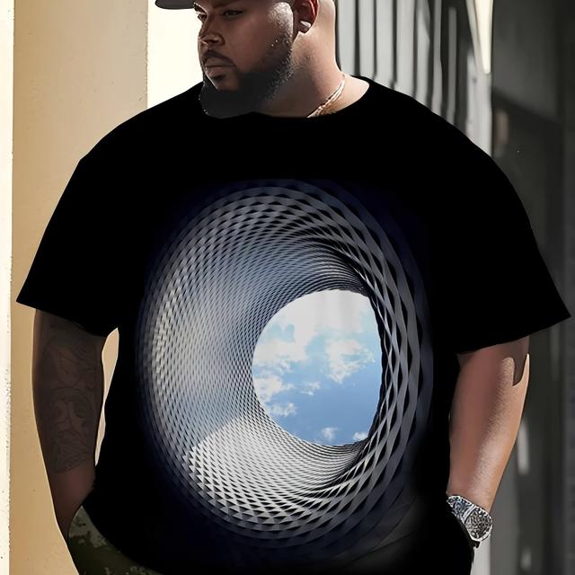 TEMU para Hombres, Estampado Geométrico 3D, Camiseta de Manga Corta y Cuello para Verano, Cómoda y Casual, TALLA GRANDE