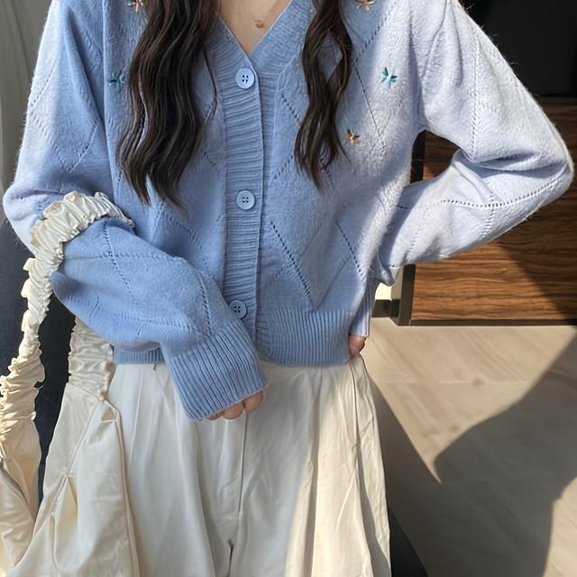 TEMU 秋にのおしゃれセーター。カジュアル刺繍ニット。マルチ使いトップス。レディース