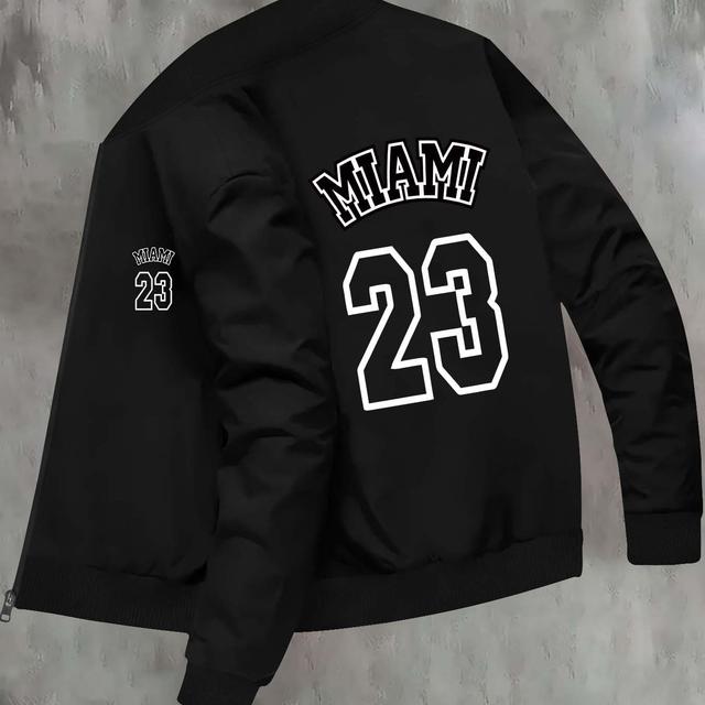 TEMU Men's Casual Fitted Polyester Jacket With Small Collar, Random Print, Zippered Pocket, Knit Fabric - Trendy Autumn/winter Sports Style