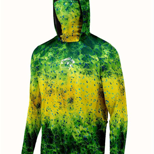 TEMU Chaqueta con Capucha de Pesca para Hombres - Manga Larga, Transpirable y Ligera, Diseño Degradado Verde a , Ideal para la Pesca y Actividades al Aire Libre, Accesorio de Pesca