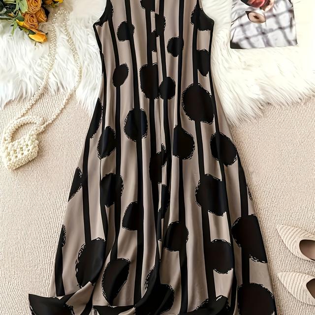 TEMU Velké dámské elegantní bezrukávkové šaty s potiskem a kulatým výstřihem