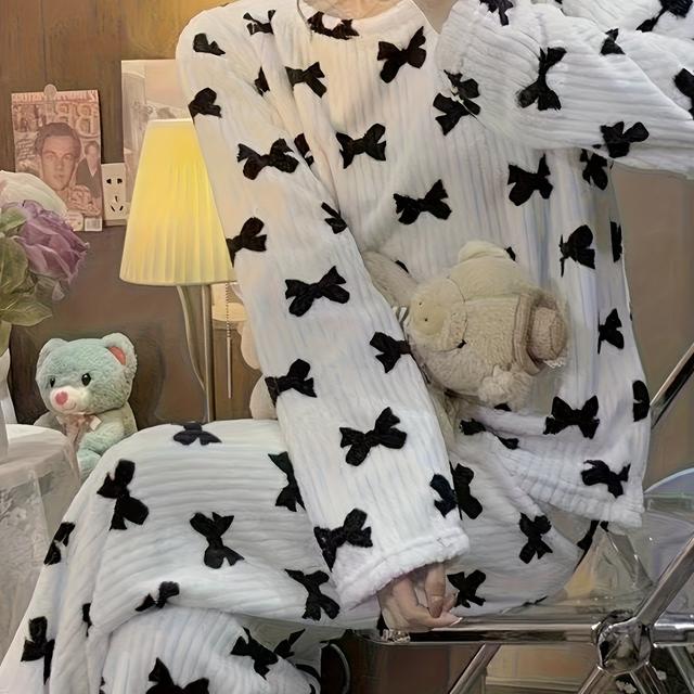 TEMU 2pcs Set Of Simple And Stylish Autumn/winter Pajamas, Flannel Loungewear Set With Long Sleeves And Long Pants, Worn As Outerwear