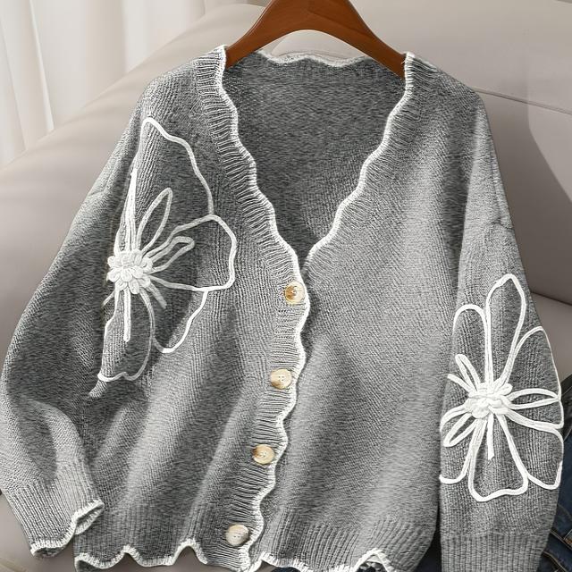 TEMU Plus Size, Women's Elegant Casual Plus-size 3d Floral Open Cardigan Sweater