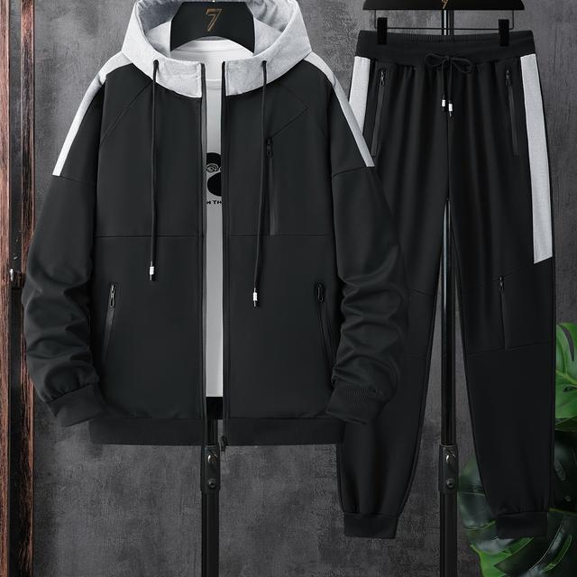 TEMU 남성용 스플라이스 지퍼 가디건과 바지 스포츠 수트